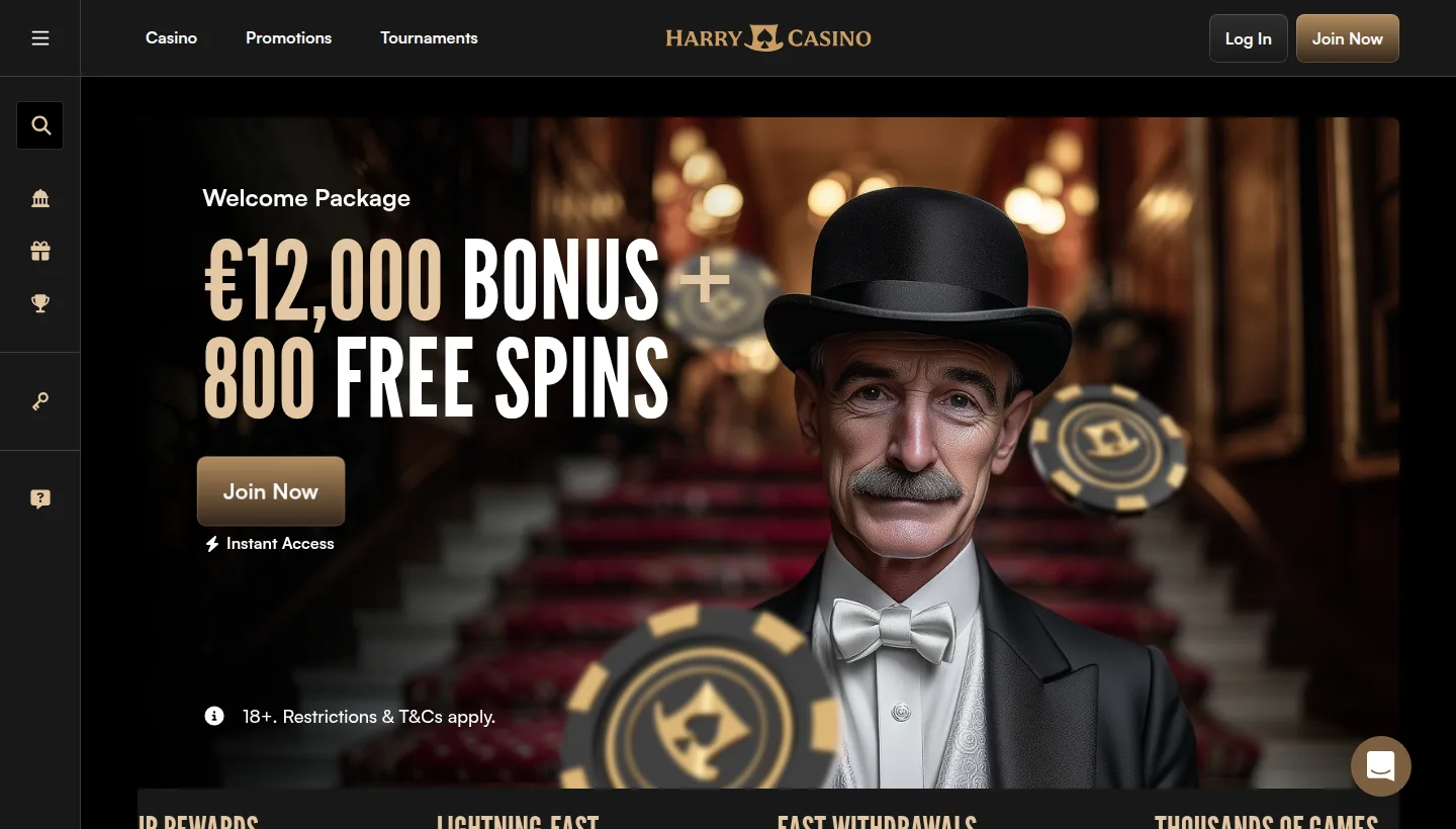 Screenshot van de HarryCasino landingspagina