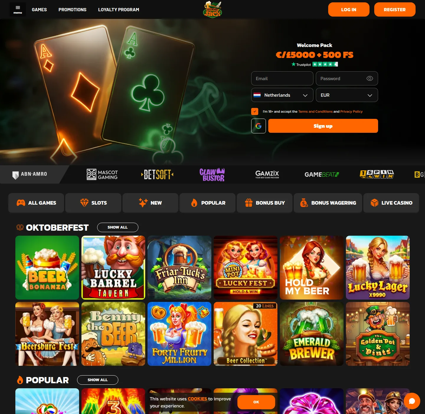 Screenshot van de HiddenJack landingspagina