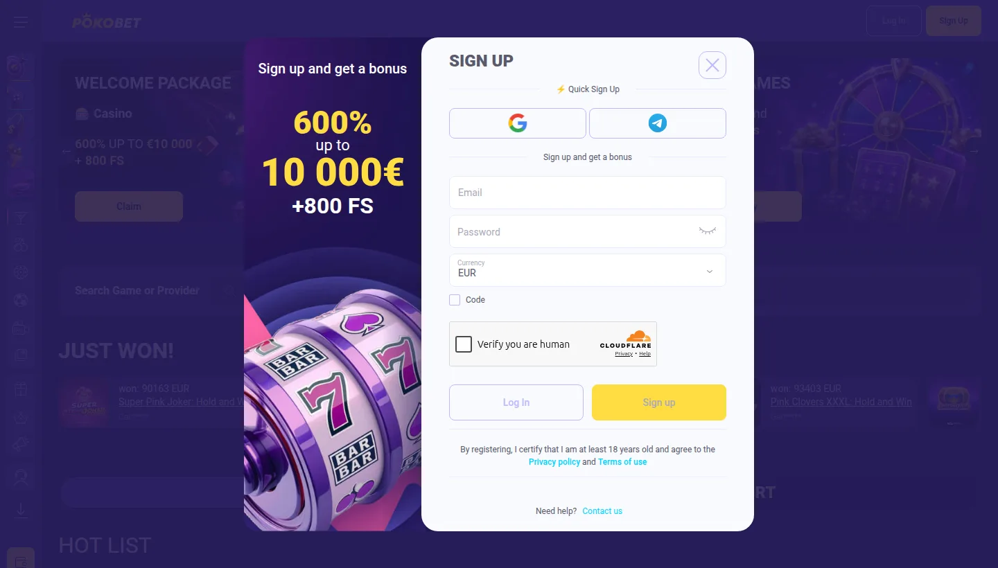 Screenshot van de Poko.bet landingspagina