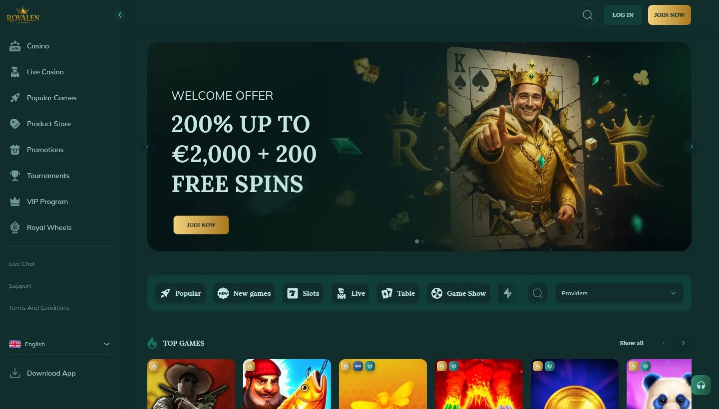 Screenshot van de Royalen landingspagina