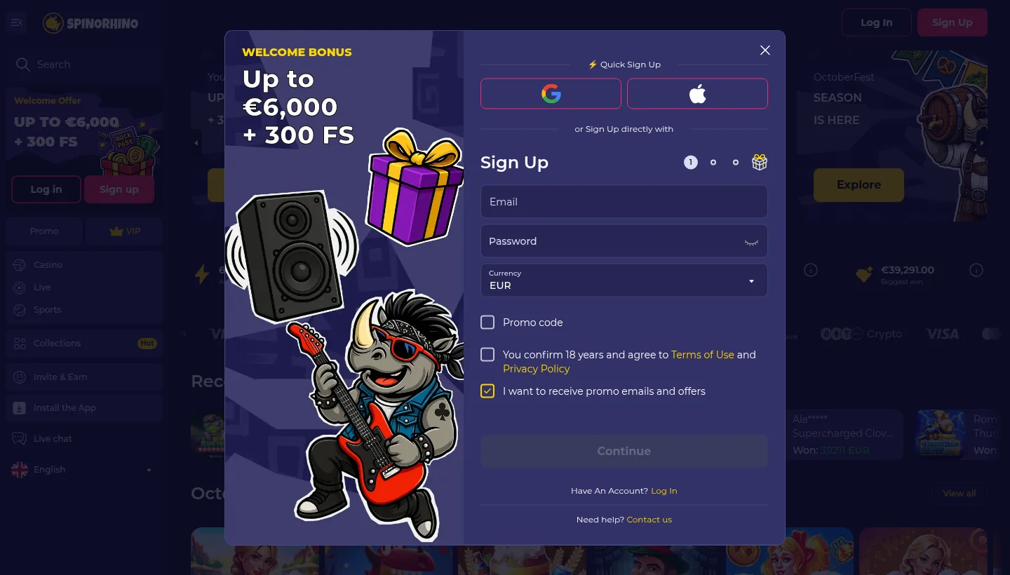 Screenshot van de Spinorhino landingspagina