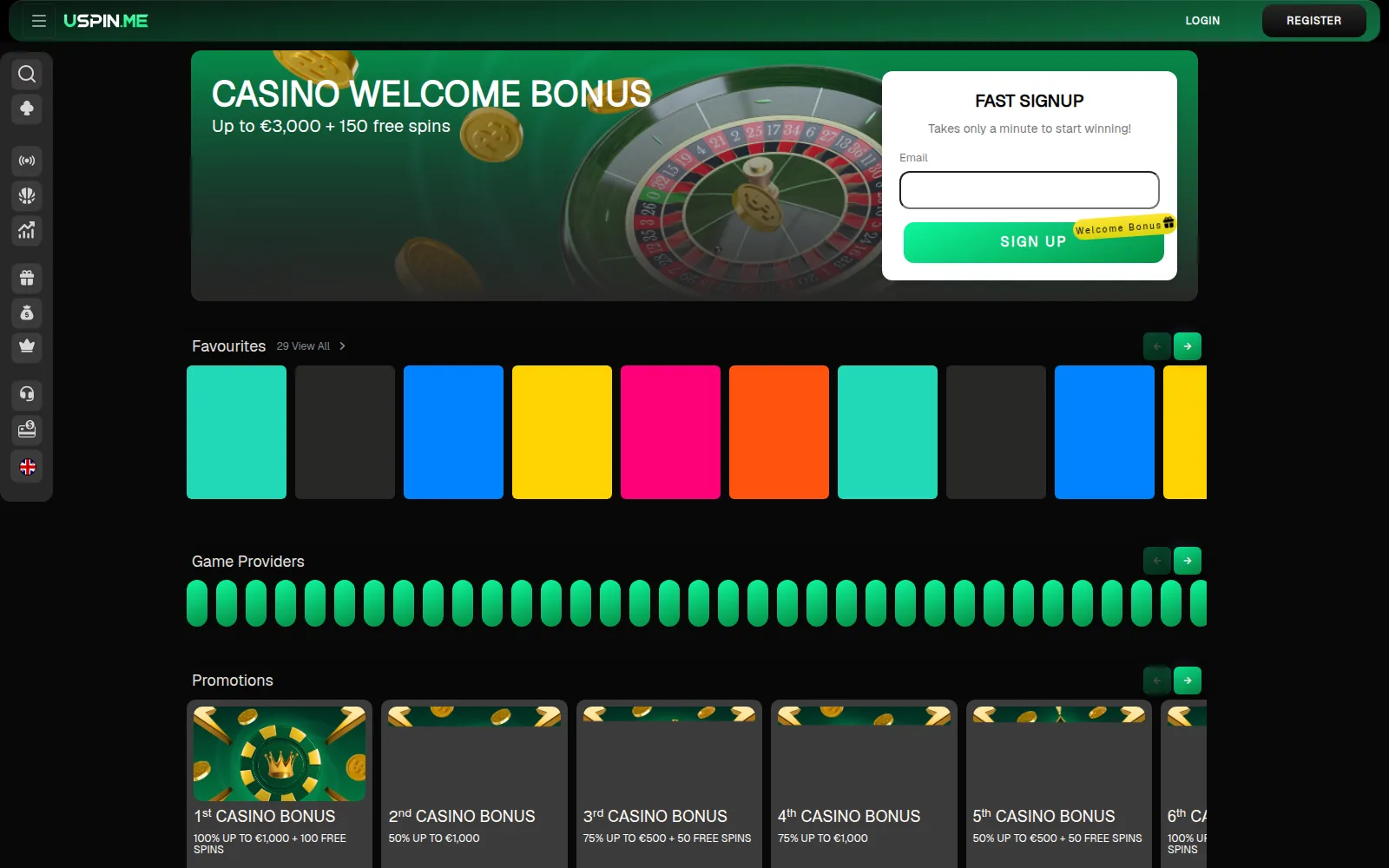 Screenshot van de Uspin landingspagina